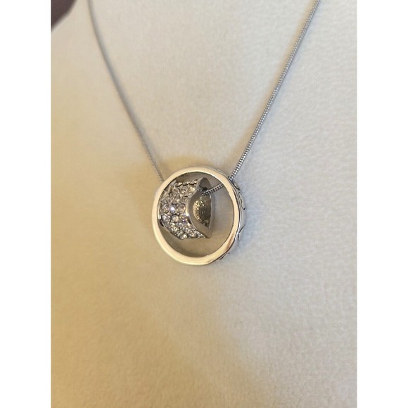 Floating Heart 18k Plated White Gold Made with Swarovski Crystals Charm Necklace - Picture 3 of 7